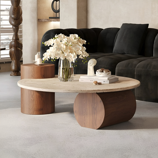 OREVIA Modern Travertine Round Coffee Table - Cassa Haus Singapore