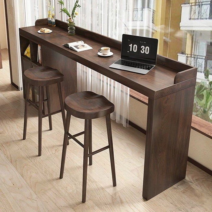 AVERN Modern Solid Wood Bar Table With Storage - Cassa Haus Singapore