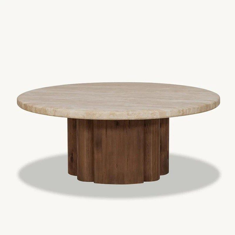 ATRES Modern Travertine Round Coffee Table - Radical Homes Singapore