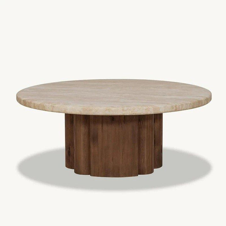ATRES Modern Travertine Round Coffee Table - Radical Homes Singapore