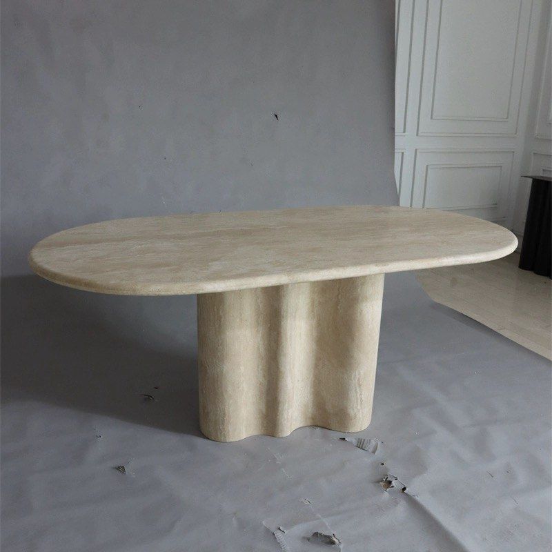 ROMAN Modern Travertine Dining Table - Radical Homes Singapore