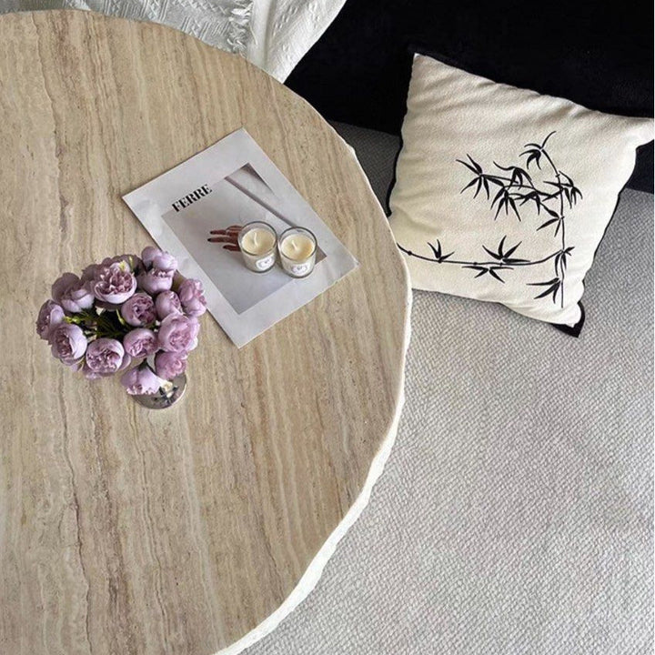 KITKE Modern Travertine Round Coffee Table - Radical Homes Singapore