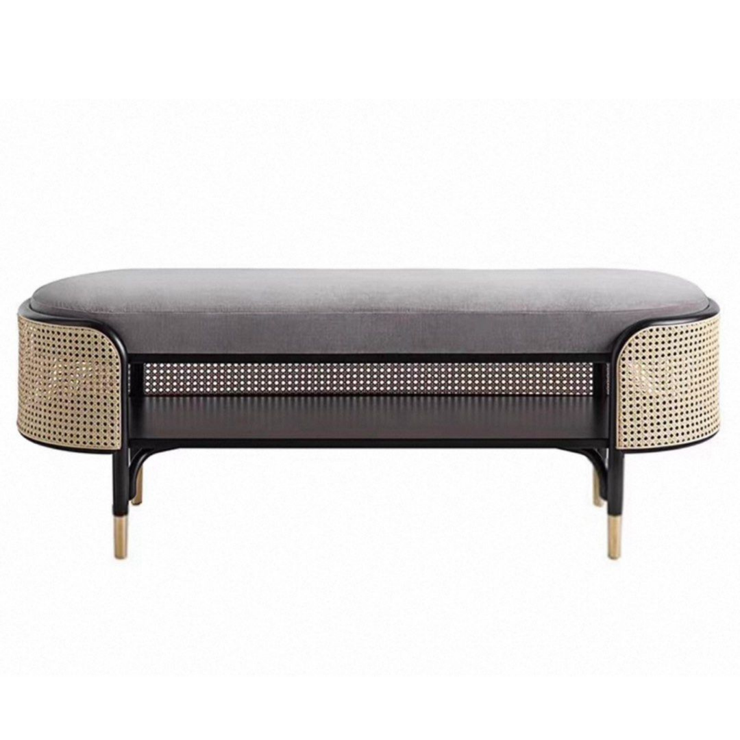 ALFEIM Rustic Ash Wood Rattan Bench - Radical Homes Singapore