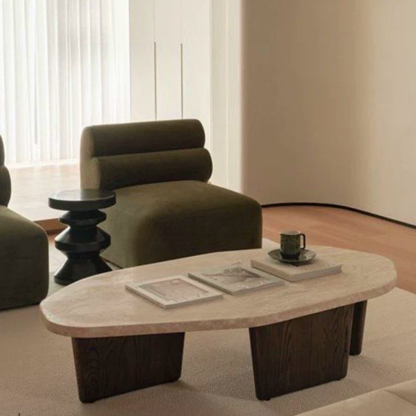 ASHRUNE Modern Travertine Coffee Table - Cassa Haus Singapore