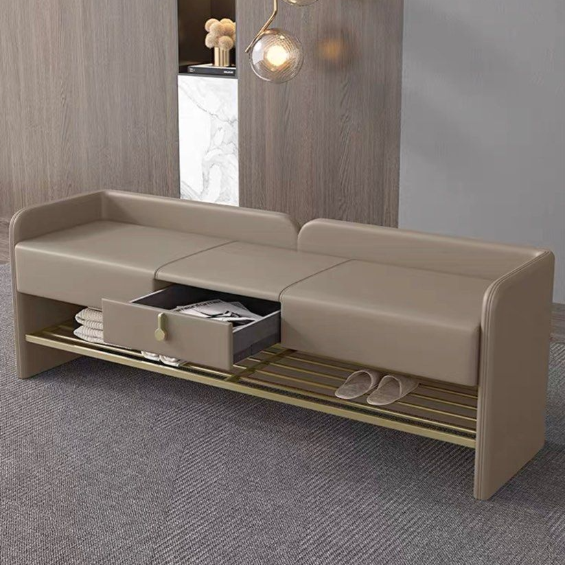 QUINCE Modern Leather Bench With Drawer