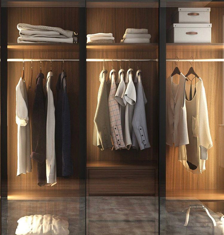 THRYMOR Rustic LED Walnut Wardrobe - Cassa Haus Singapore
