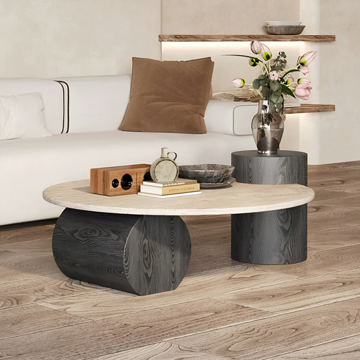 MONTERRA Modern Travertine Round Coffee Table - Radical Homes Singapore