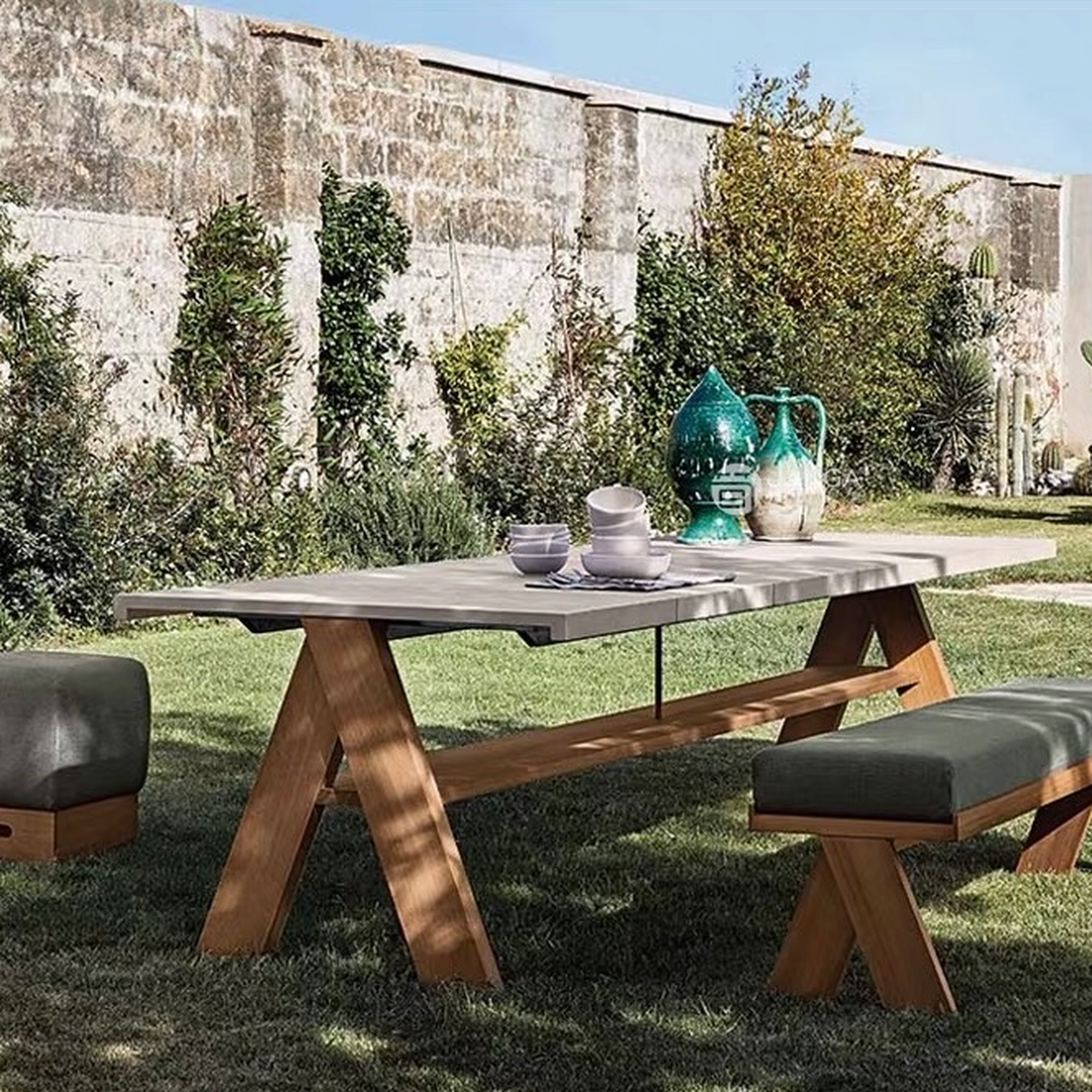 TARYQOVA Modern Outdoor Sintered Stone Dining Table and Chairs - Cassa Haus Singapore