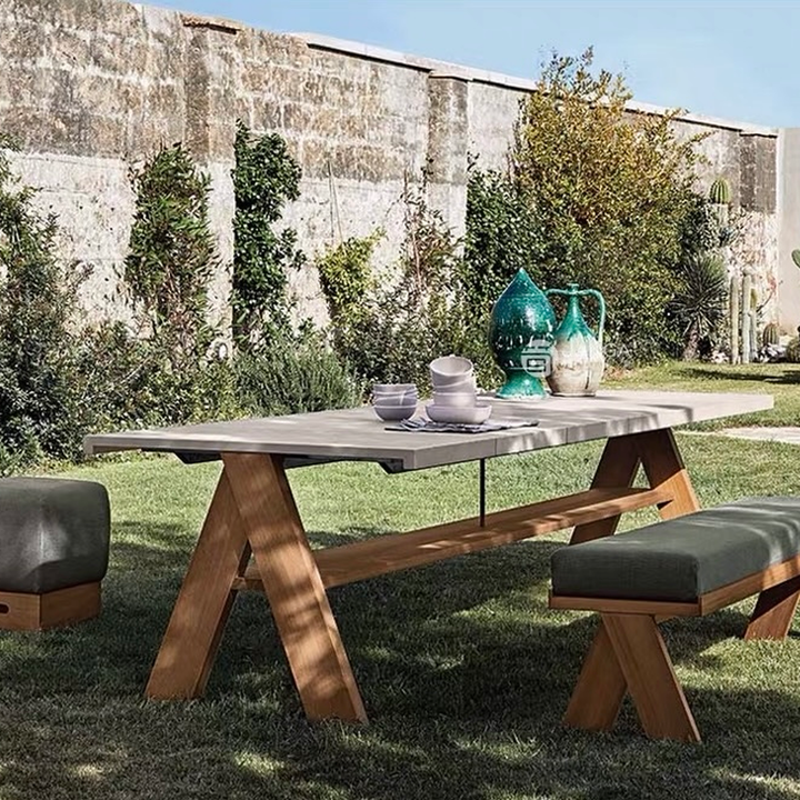 TARYQOVA Modern Outdoor Sintered Stone Dining Table and Chairs - Cassa Haus Singapore