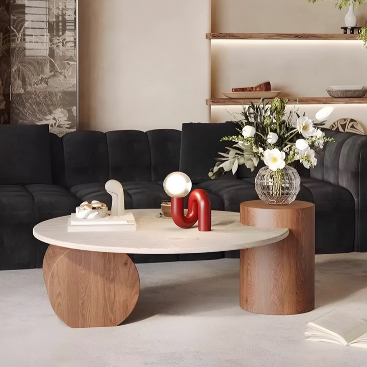 MONTERRA Modern Travertine Round Coffee Table - Radical Homes Singapore