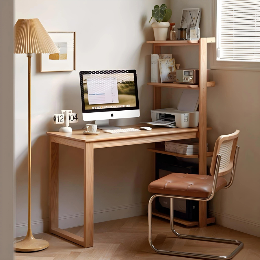 TRISEL Modern Oak Wood Study Table with Shelves - Radical Homes Singapore