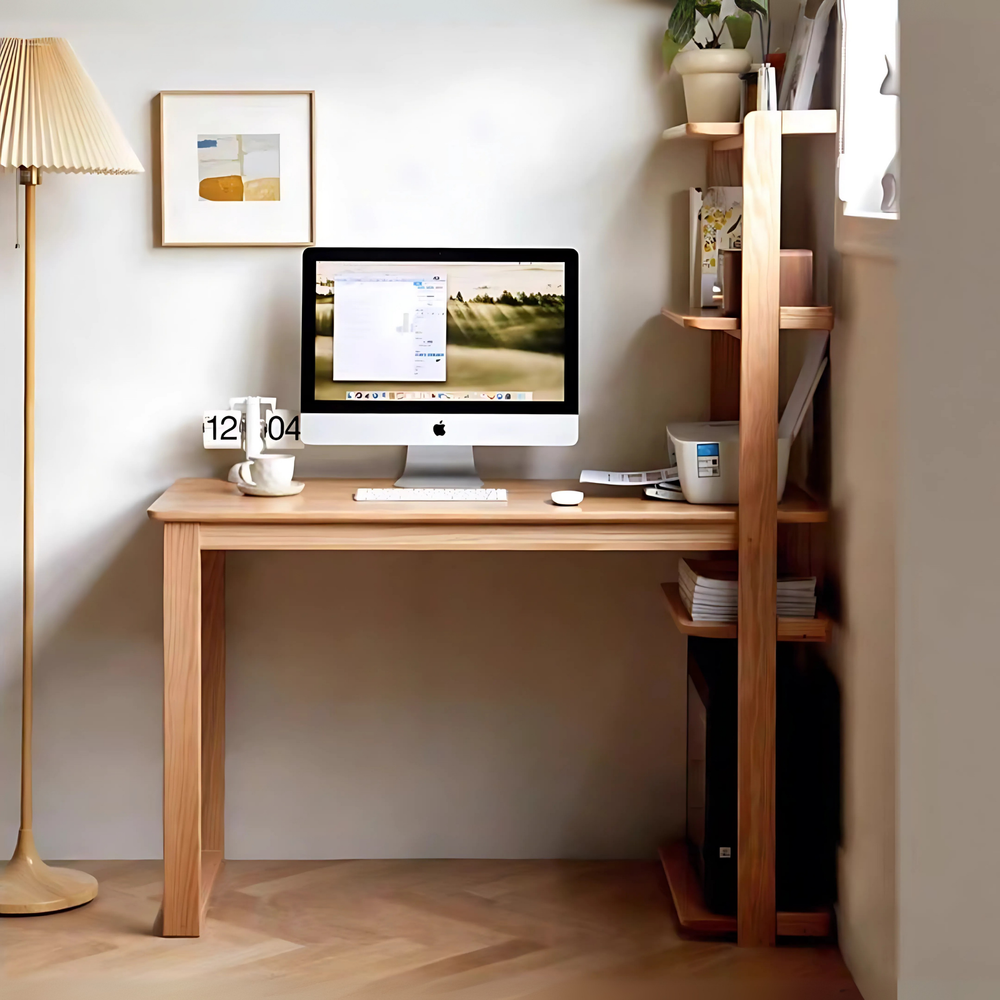 TRISEL Modern Oak Wood Study Table with Shelves - Radical Homes Singapore