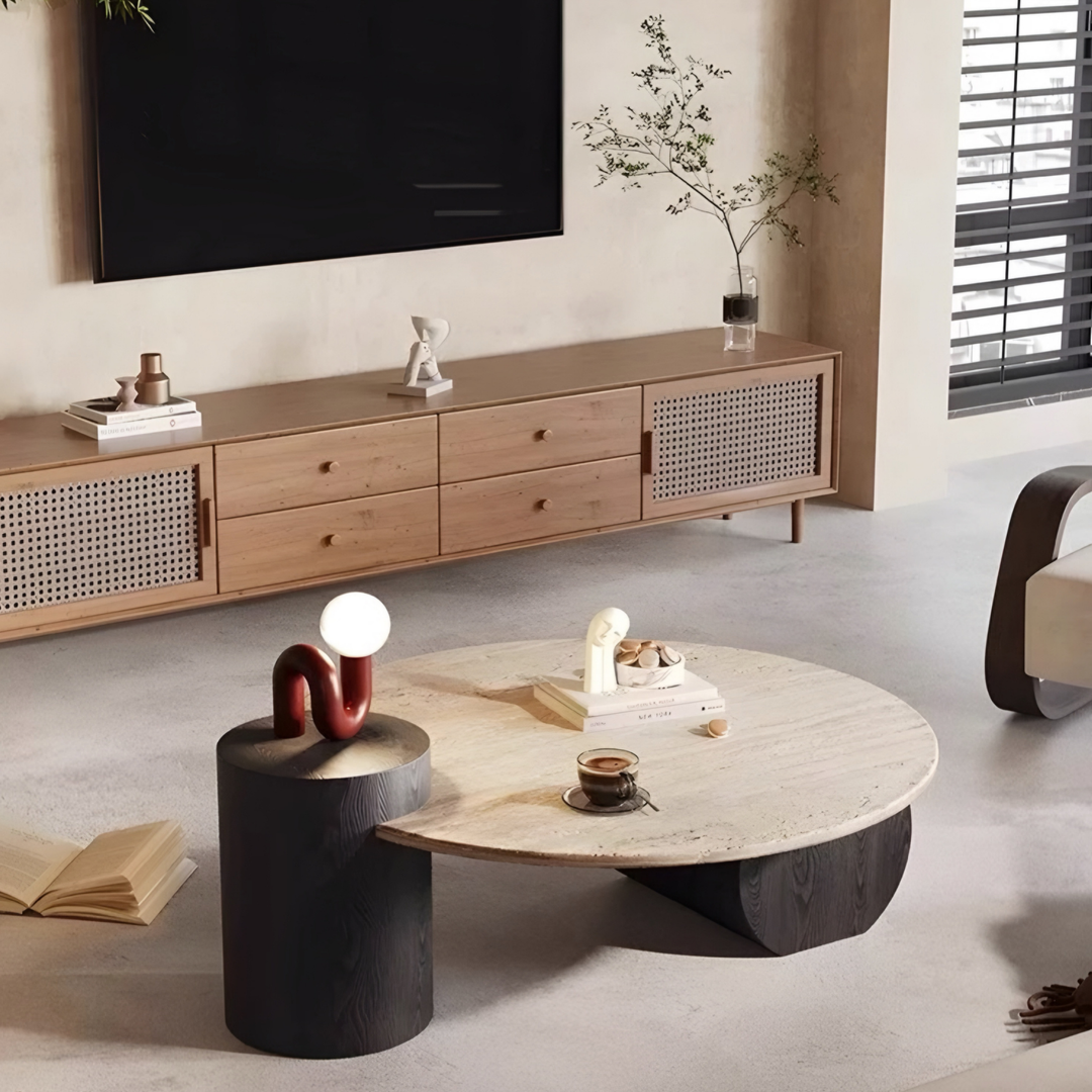MONTERRA Modern Travertine Round Coffee Table - Radical Homes Singapore