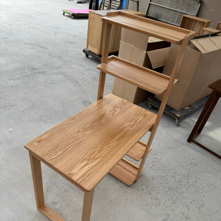 TRISEL Modern Oak Wood Study Table with Shelves - Radical Homes Singapore