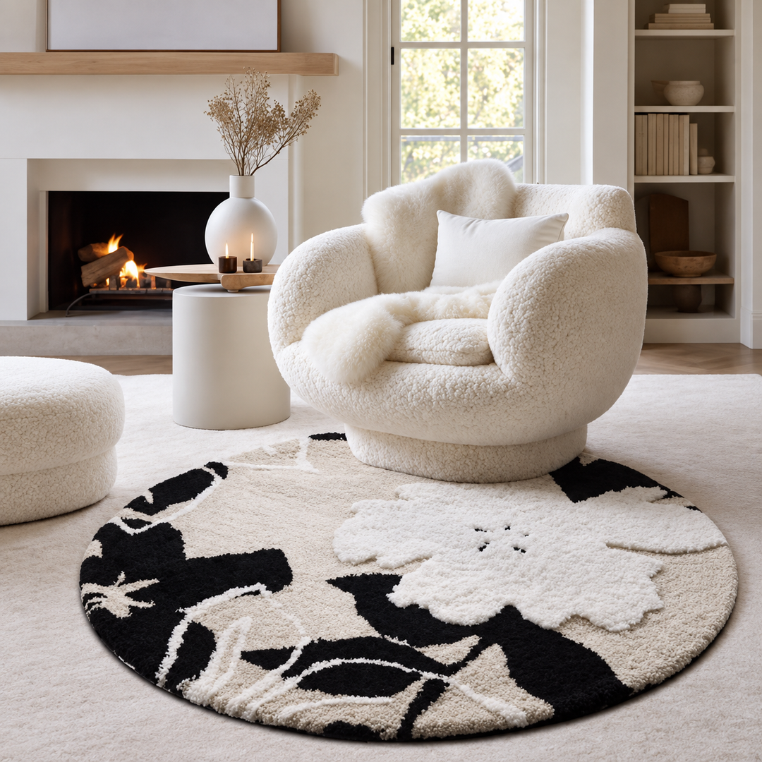 VIRELLUNE Modern Floral Soft Round Rug - Cassa Haus Singapore