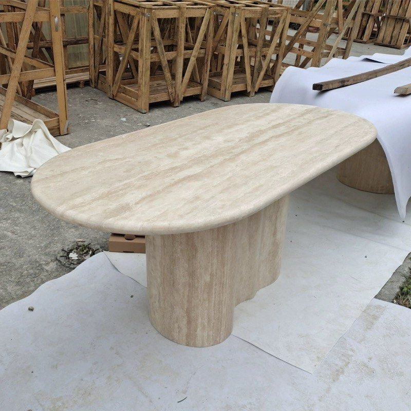 ROMAN Modern Travertine Dining Table - Radical Homes Singapore