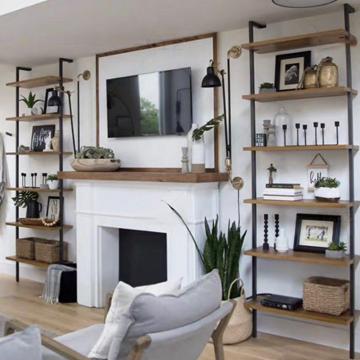 ELIZABETE Industrial Solid Wood Display Wall Shelf - Radical Homes Singapore