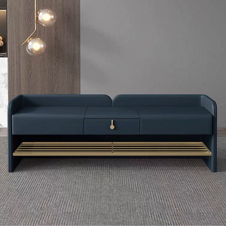 QUINCE Modern Leather Bench With Drawer