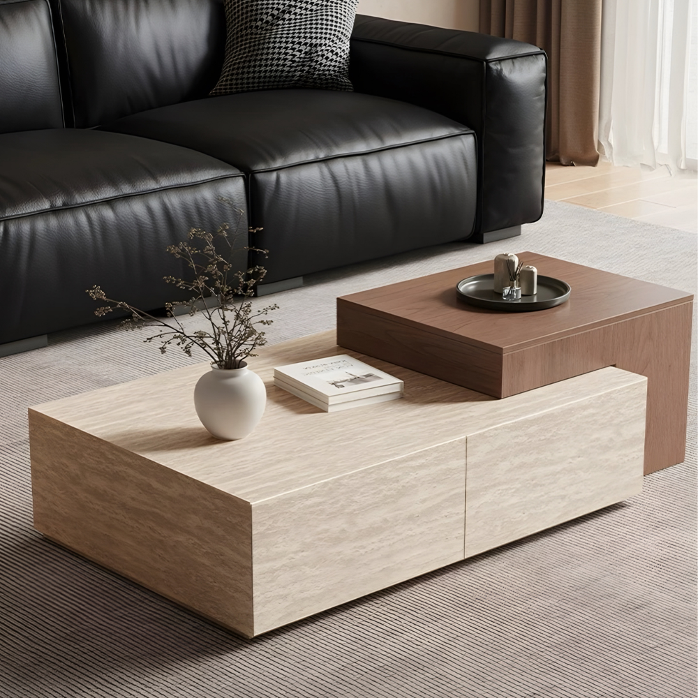 MUKUN Travertine Storage Coffee Table - Radical Homes Singapore