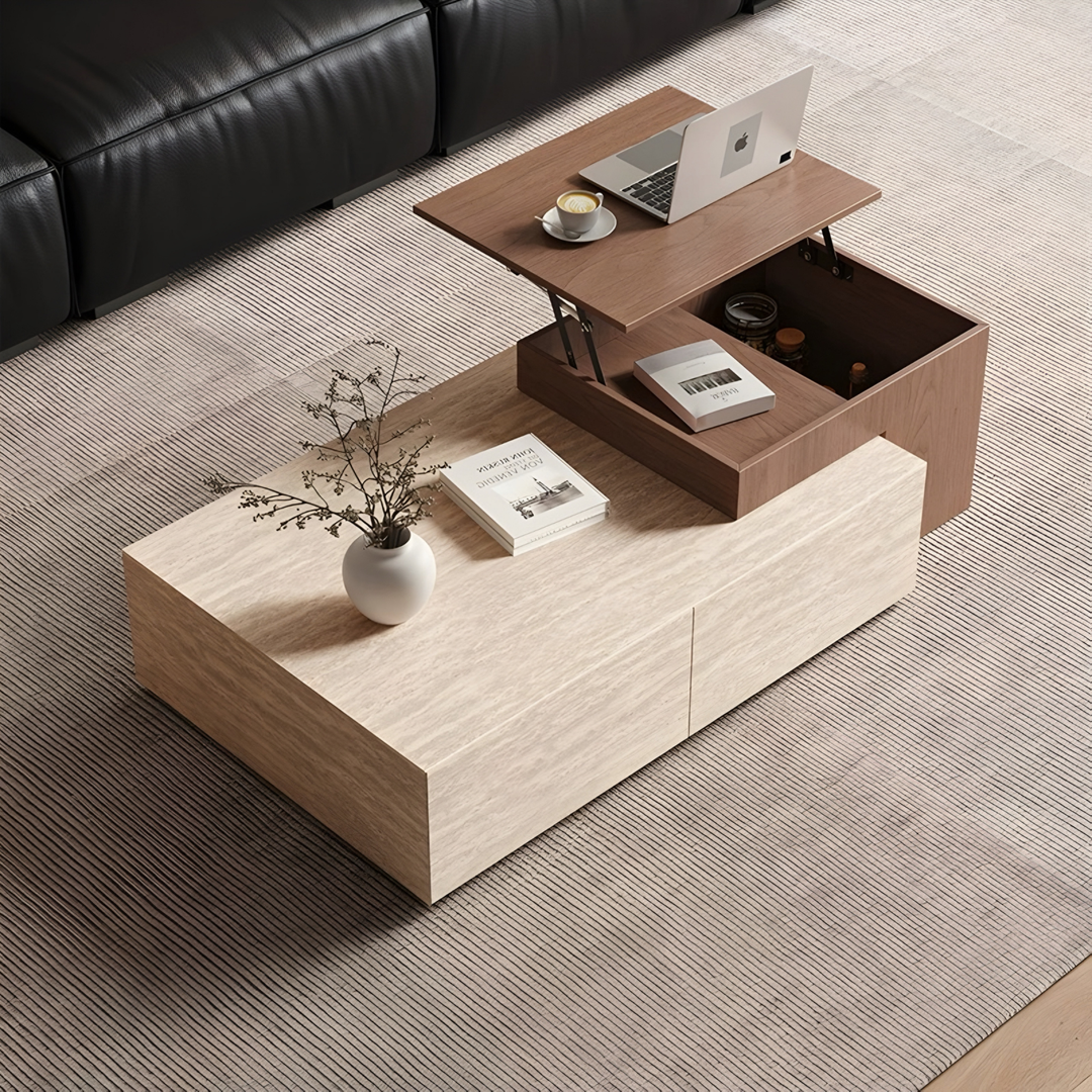 MUKUN Travertine Storage Coffee Table - Radical Homes Singapore