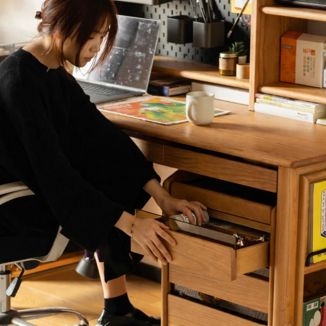 ERNEST Modern Solid Wood Study Table With Cabinet