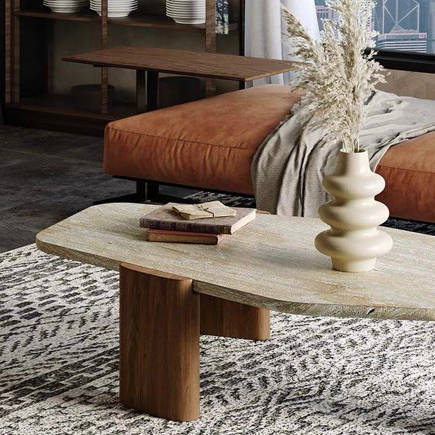 NARVON Modern Travertine Coffee Table - Cassa Haus Singapore