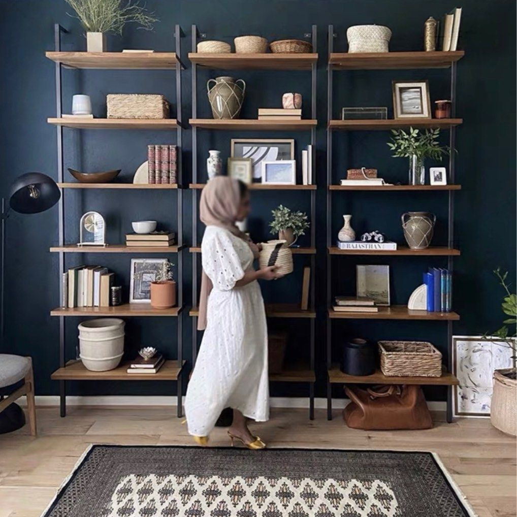 ELIZABETE Industrial Solid Wood Display Wall Shelf - Radical Homes Singapore