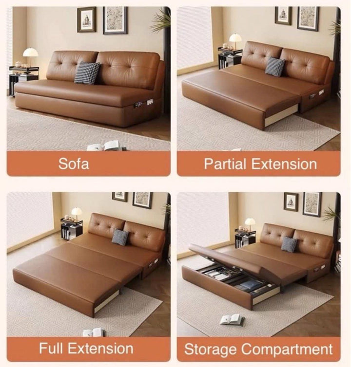 ZANI Scratch Resistant Leather Storage Sofa Bed - Radical Homes Singapore