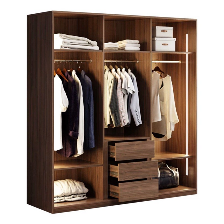 THRYMOR Rustic LED Walnut Wardrobe - Cassa Haus Singapore