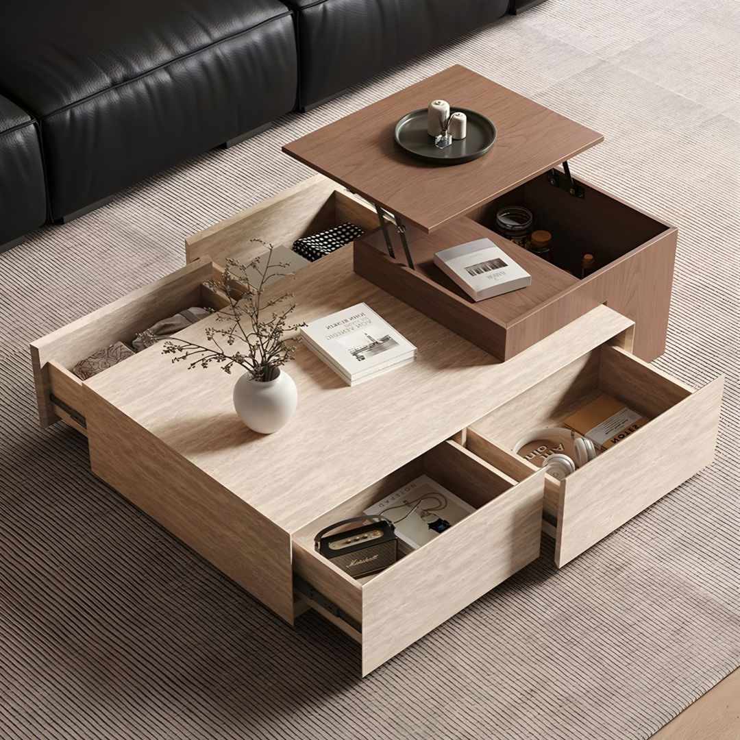 MUKUN Travertine Storage Coffee Table - Radical Homes Singapore