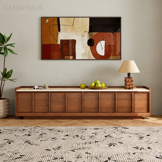 AERYN Modern Travertine TV Console - Cassa Haus Singapore