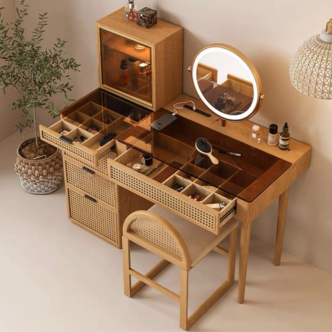 OAKRIEL Modern Oak Wood Vanity Table Set - Cassa Haus Singapore