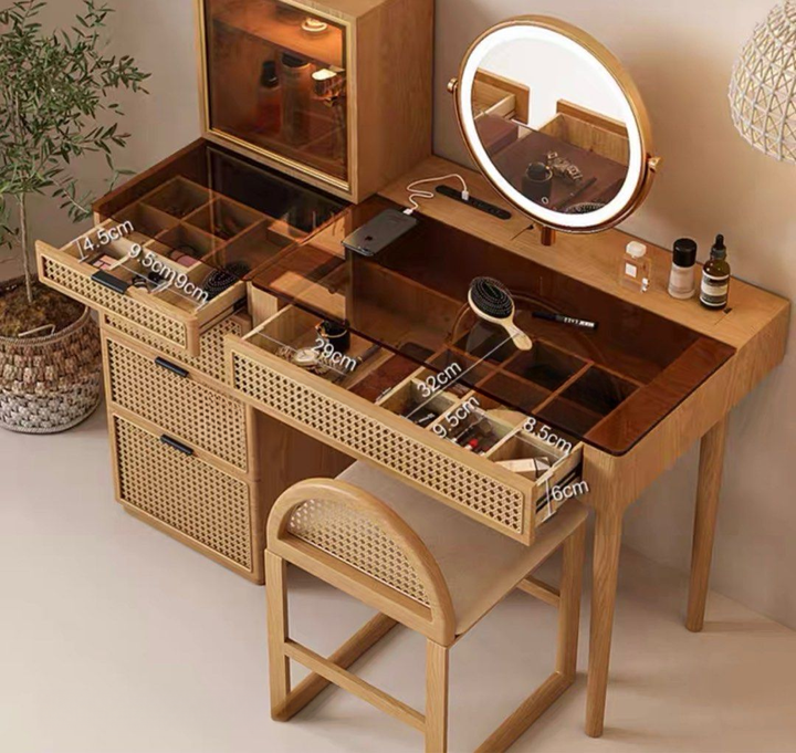 OAKRIEL Modern Oak Wood Vanity Table Set - Cassa Haus Singapore