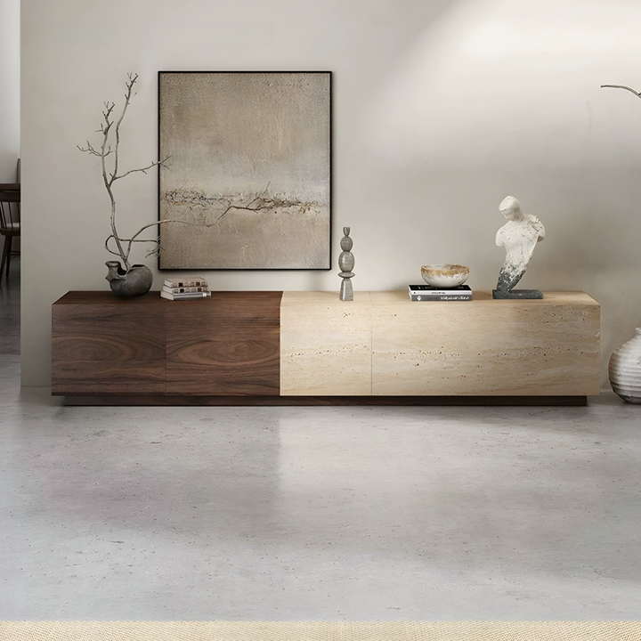 TRAVINO Modern Travertine TV Console - Radical Homes Singapore
