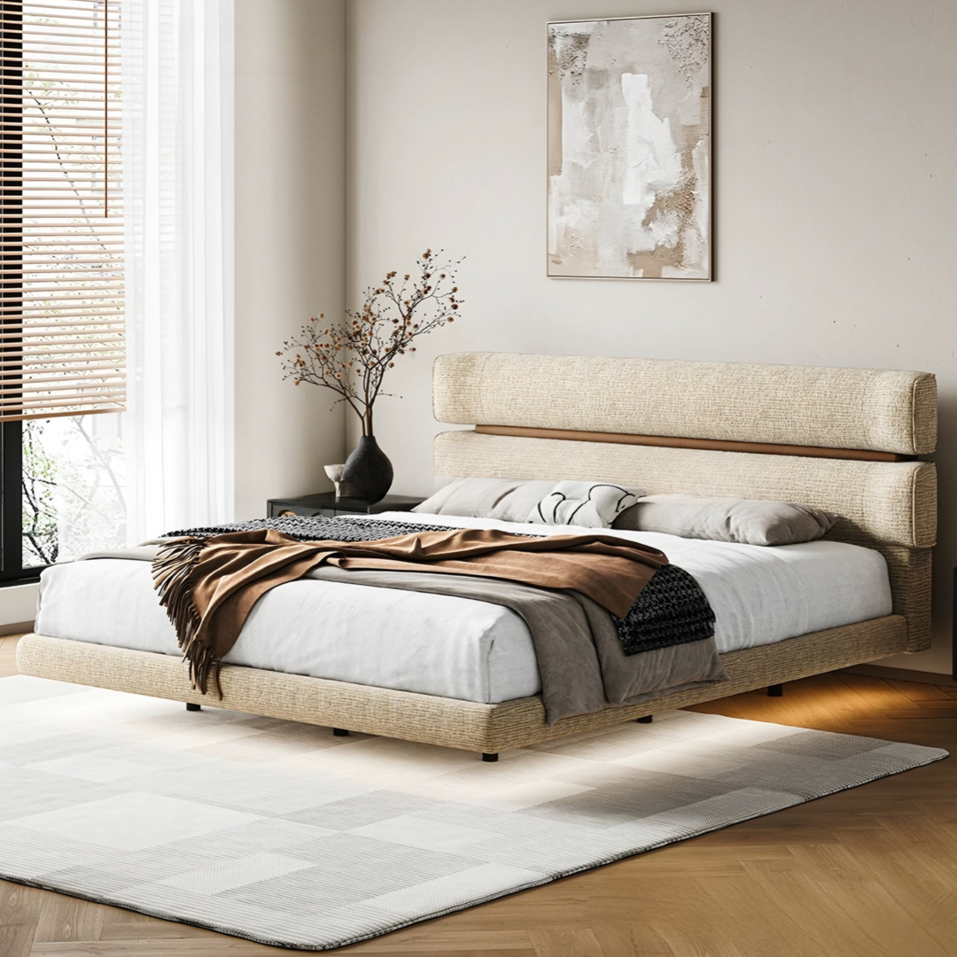 LUCERNO Modern Fabric Floating Bedframe - Radical Homes Singapore