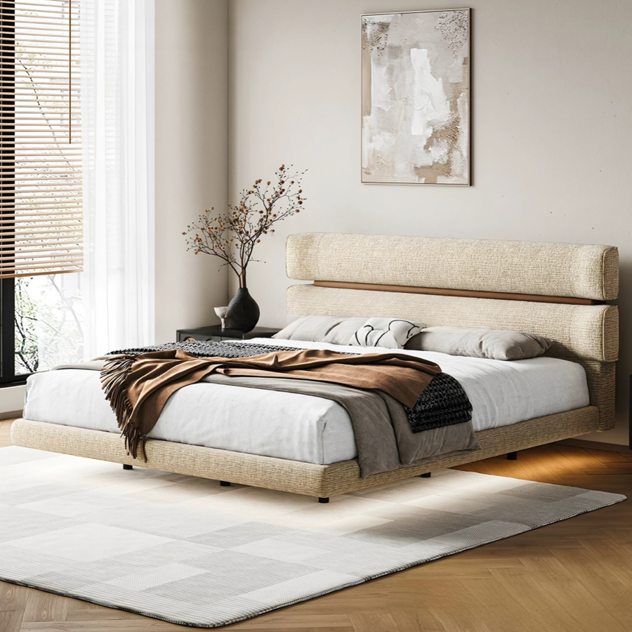 LUCERNO Modern Fabric Floating Bedframe - Radical Homes Singapore