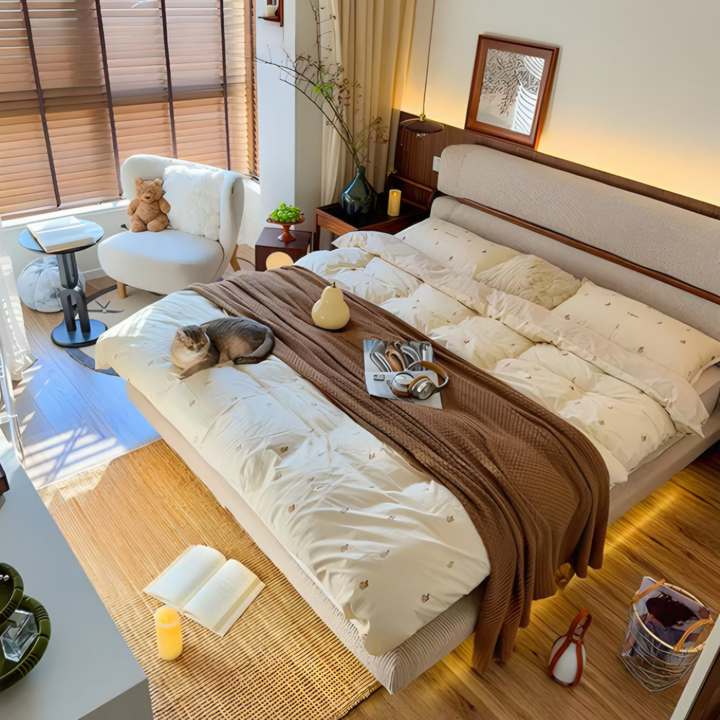 LUCERNO Modern Fabric Floating Bedframe - Radical Homes Singapore