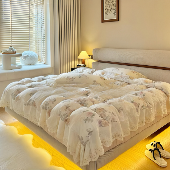 LUCERNO Modern Fabric Floating Bedframe - Radical Homes Singapore