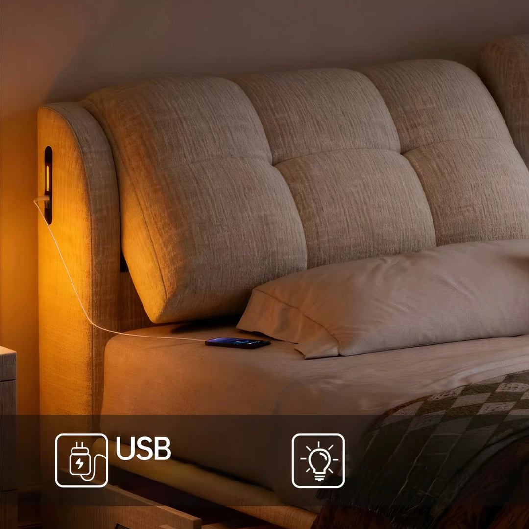 RAVIEN Modern Scratch Proof Fabric Storage Bedframe - Cassa Haus Singapore