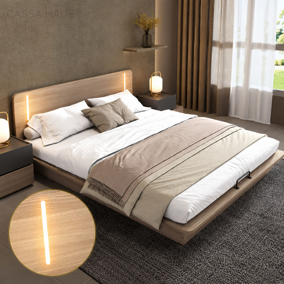 ODIER Modern Platform Storage LED Bedframe - Cassa Haus Singapore