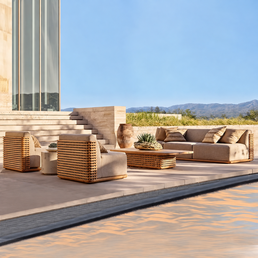 XELQORIA Modern Teak Outdoor Sofa
