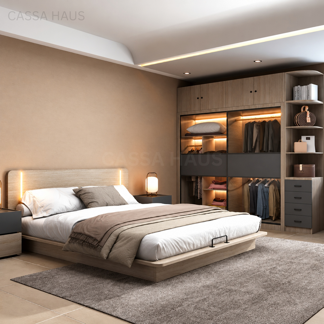 ODIER Modern Platform Storage LED Bedframe - Cassa Haus Singapore
