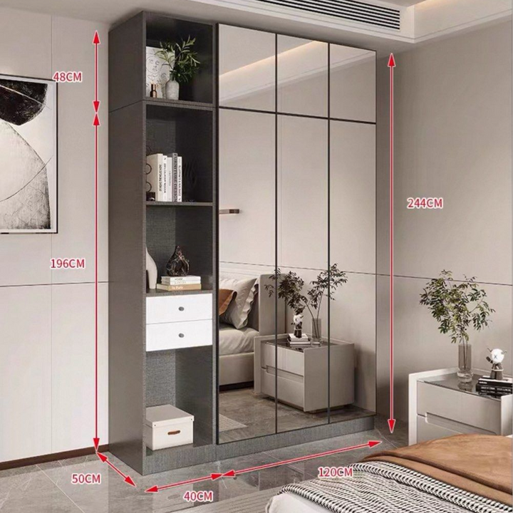 AUSTE Modern Mirrored Glass Wardrobe - Radical Homes Singapore