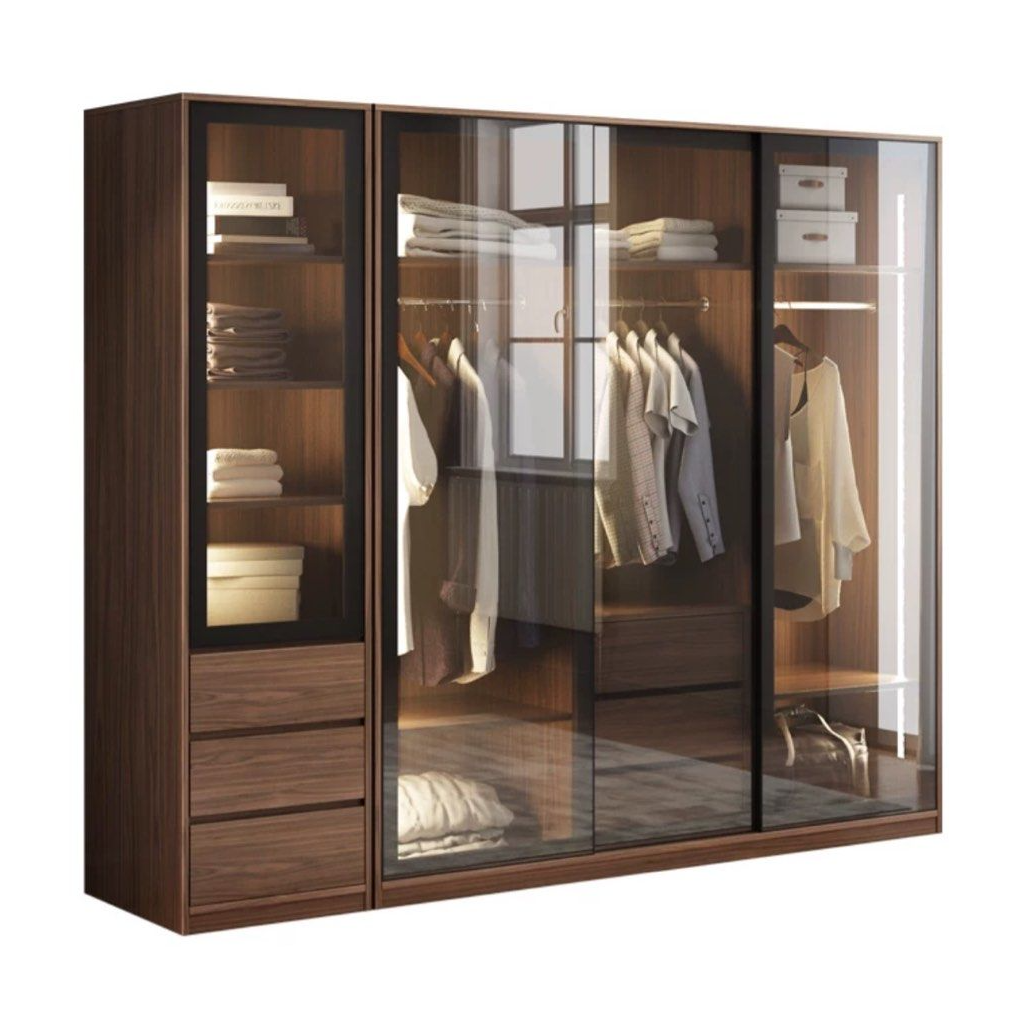 THRYMOR Rustic LED Walnut Wardrobe - Cassa Haus Singapore