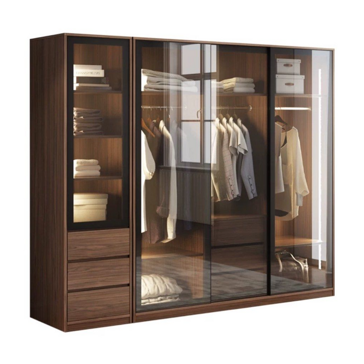 THRYMOR Rustic LED Walnut Wardrobe - Cassa Haus Singapore