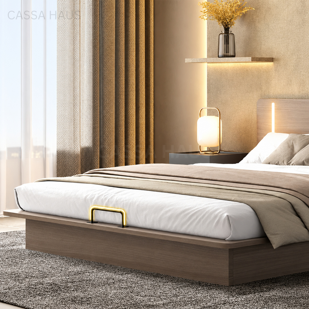 ODIER Modern Platform Storage LED Bedframe - Cassa Haus Singapore
