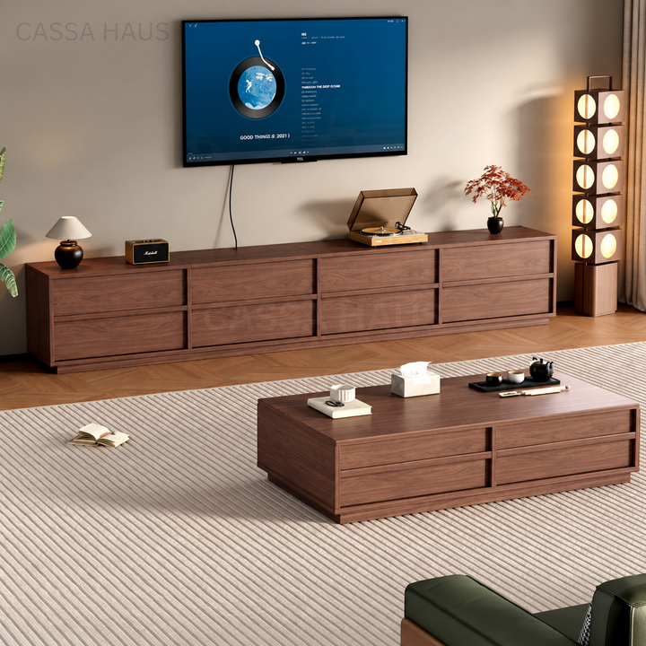 ADOLE Modern Extendable Solid Wood TV Console - Cassa Haus Singapore