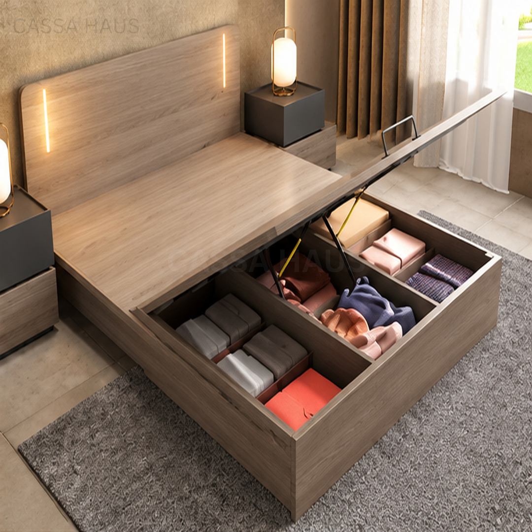 ODIER Modern Platform Storage LED Bedframe - Cassa Haus Singapore