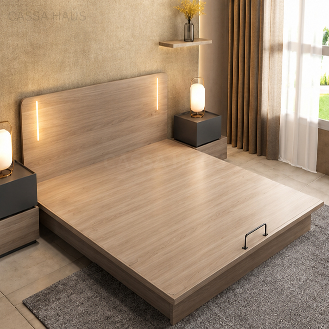 ODIER Modern Platform Storage LED Bedframe - Cassa Haus Singapore