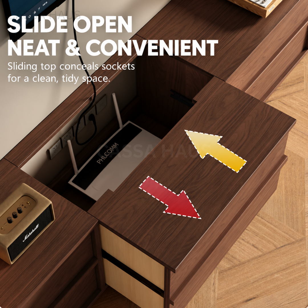 ADOLE Modern Extendable Solid Wood TV Console - Cassa Haus Singapore